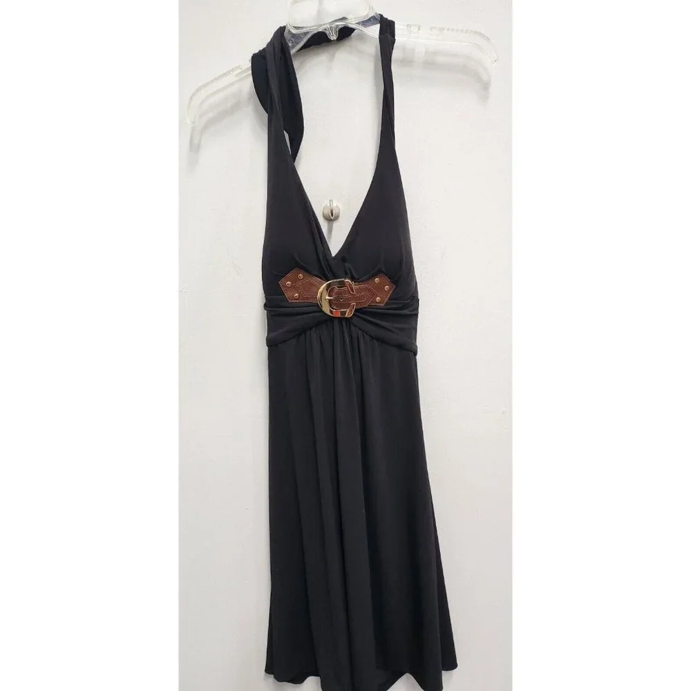 Cache Womens Dress Size Medium Black Halter Tie Belt Buckle Detail Bra Cup Party - Picture 1 of 8